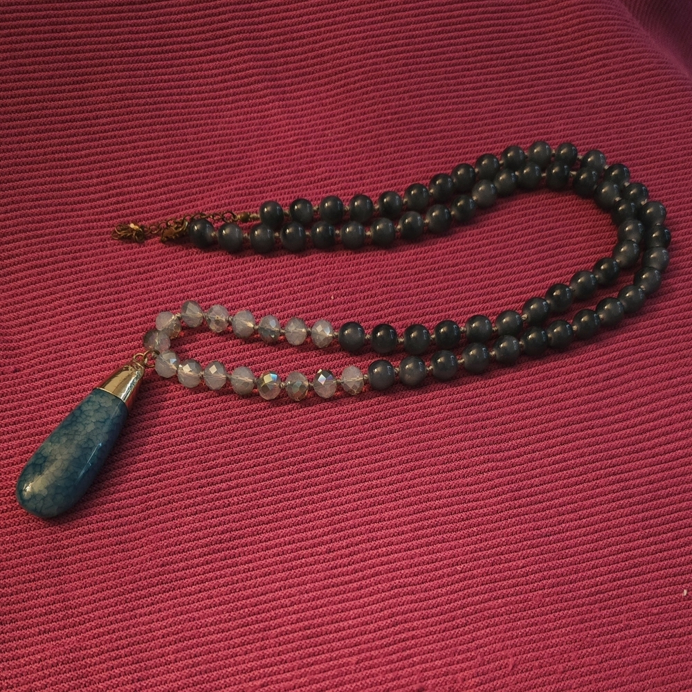 Blue Beaded Necklace with Pendant